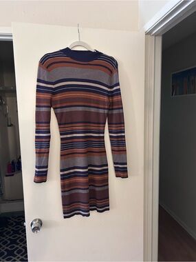 Cotton On Striped Long-Sleeve Knit Dress in Rust, Navy and Gray